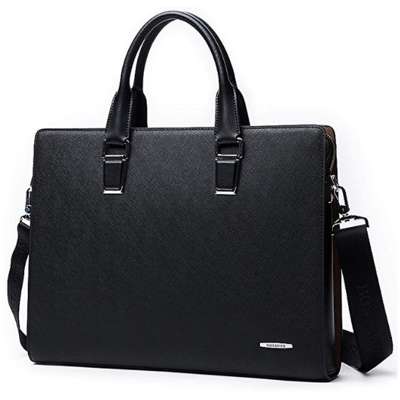 Multi-functional men slim leather briefcase laptop bag with shoulder strap