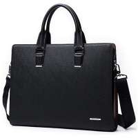 Multi-functional men slim leather briefcase laptop bag with shoulder strap