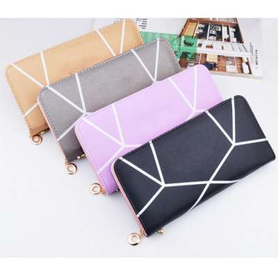 Geometric pattern long ladies wallets leather woman clutch bag with zipper