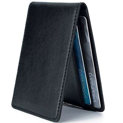 Minimalist pu leather men slim front pocket wallet bifold id window card case